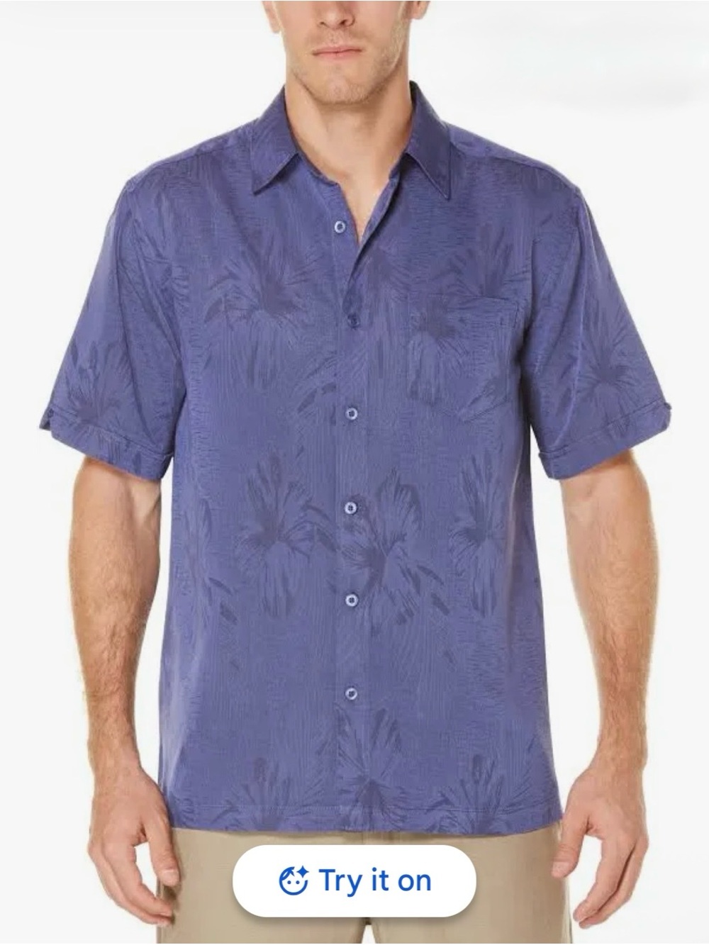 Cubavera Mens Button Down Shirt Blue Night Shade Floral Short Sleeve